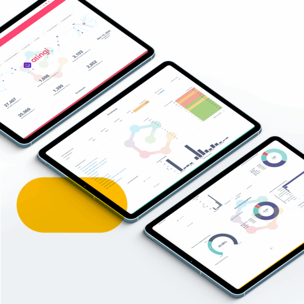 Image of three tablets showing a metabase project